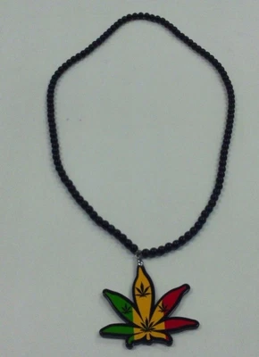 $5.99 • Buy Marijuana Raggae Handmade Necklace Pendent Rasta Wooden Black Beads W Black Weed