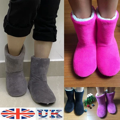 £7.99 • Buy Womens Mens Slipper Boots Winter Shoes Fur-lined Slip On Warm Ankle Booties Size