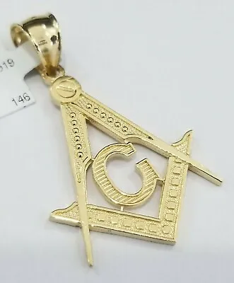 100% Real 10K Yellow Gold Masonic Free Mason Compass 1.5 Inches Charm Pendant • $169.99