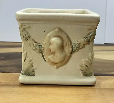 Antique Square Planter Flower Pot W Woman Silhouette - Maker Unknown - 4  • $25