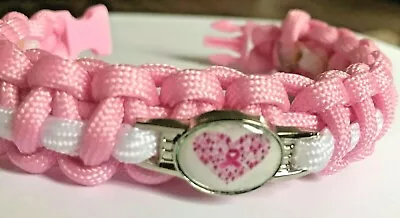  Breast Cancer Awareness Heart Charm On Paracord Bracelet (Various Sizes)  • £3.99