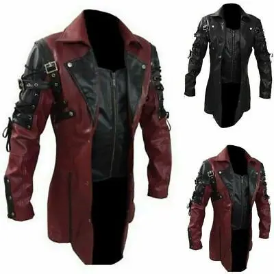 $68.55 • Buy Men's Faux Gothic Leather Goth Steampunk Punk Rave Jacket Trench Coats Halloween