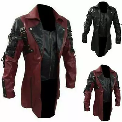 $68.55 • Buy Men's Faux Gothic Leather Goth Steampunk Punk Rave Jacket Trench Coats Halloween