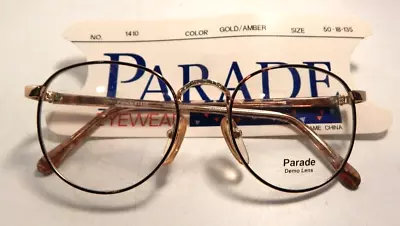 Vintage PARADE 1410 Gold/Amber 50/18 P3 Rounder Eyeglass Frame NOS #387 • $6.99