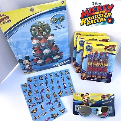 Mickey Roadster Racers: Wilton Cupcake Stand 12 Kazoos 64 Stickers Sunglasses • $11.95