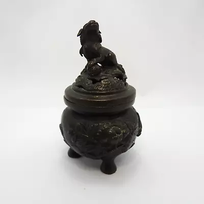 Antique Japanese Bronze Censor Koro 19th Century Dog Of Foo Finial Meiji Period • £142.99