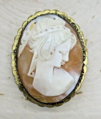 Vtg Carved Shell Cameo Silver 800 Brooch Pin Pendant Estate Jewelry • $18