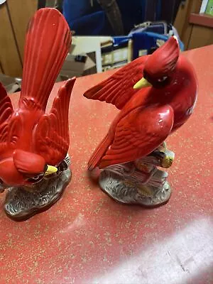 Vintage Ucago Japan Ceramic Red Cardinal Bird Figurine Set Of 2 • $33.98