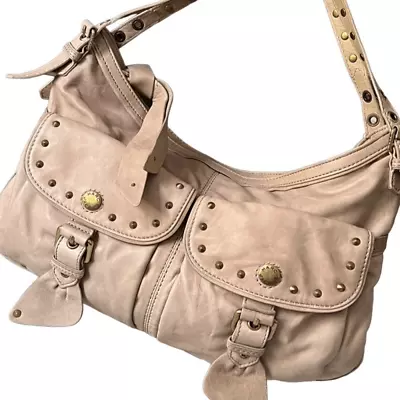 Marc Jacobs Tan Studded Leather Top Zip Front Pocket Hobo Shoulder Bag • $149.98