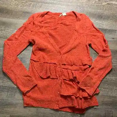 Moth Anthropologie Cardigan Sweater Womens Size Medium Red Wool Blend Ruffle  • $21