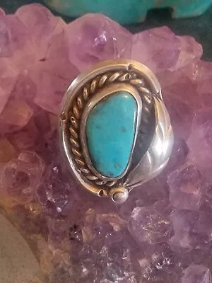 Vintage Sterling Silver Native American Navajo Turquoise Feather Ring Band 5  • $25