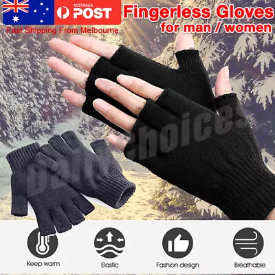 Winter Fingerless Gloves Open Finger Black Soft Warm Knitted Glove Unisex *AUS* • $5.40