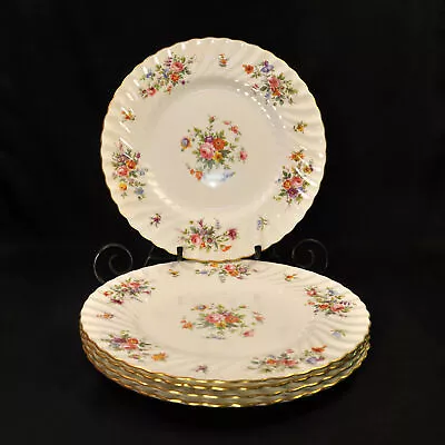 Minton 5 Dinner Plates Marlow S309 Fluted Swirl Multicolor Floral Gold 1967-1968 • $131.98