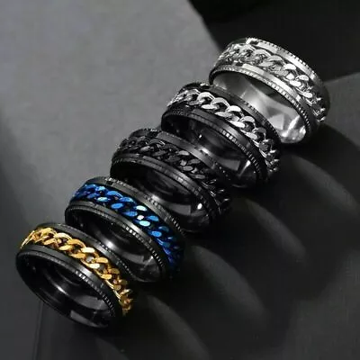 $2.63 • Buy Anxiety Spinner Rings Mens Womens Fidget Rotating Ring Silver Stainless Steel