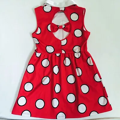 Disney Minnie Mouse Dress Polka Dots Bow Sundress Large L Red White • $39