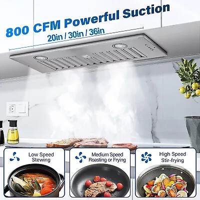 20/30/36 In Built-in Range Hood 800CFM Stainless Steel Kitchen Vent 3-Speed NEW • $138.99