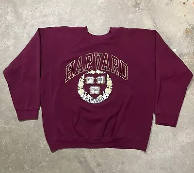 Vintage 90s Harvard University Crewneck Sweatshirt Red Early 90s Tultex Tag • $26