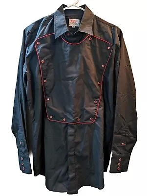 Vintage Ely Diamond Western Shirt Men's M Black Frontier Wear Bib Front Retro • $35.87