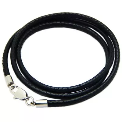 Black Woven Necklace Rope Leather Cord Stainless Steel Men Women Lobster Clasp • $5.95