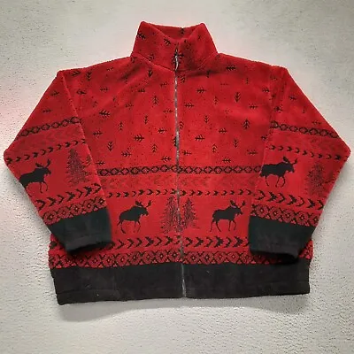 VINTAGE Black Mountain Jacket Womens XL Winter Night Christmas Deer Moose Fleece • $35.95