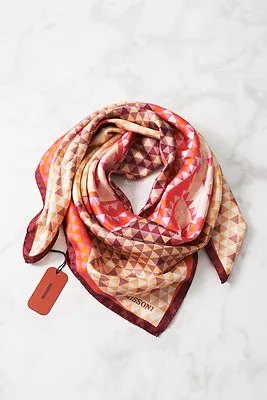 NEW Authentic MISSONI ITALY- SILK SCARF- RUSSET PINK ORANGE BEIGE WHITE 36in Sq • $129.99