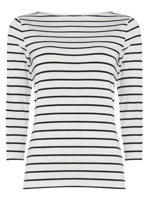 £18.95 • Buy Phase Eight Stella Navy White Breton Stripe Top Boat Neck 3/4 Sleeve