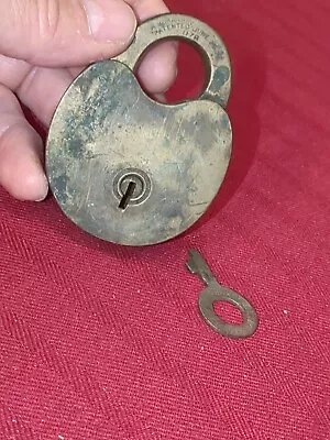 VINTAGE  1800's W. BOHANNON  NEW YORK CITY OLD BRASS  PADLOCK LOCK With Key 078 • $10