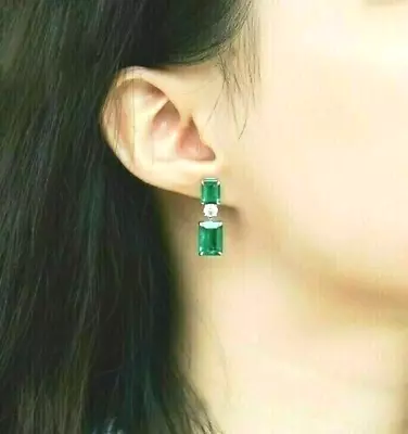 Natural Zambian Emerald Earring-Emerald Cut Earring With 925 Sterling Silver • $127.52