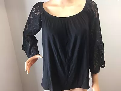 Va Va By Joy Han USA Black Top Bell Sleeves Lace Wide Neck S • $4.99