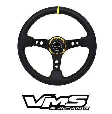 Vms Racing Universal 6-bolt 350mm Leather Gold Deep Dish Steering Wheel B • $99.95