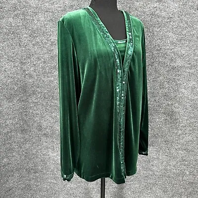 Quacker Factory Twinset Womens L Green Velvet Embellished Holiday Formal Wedding • $27.07