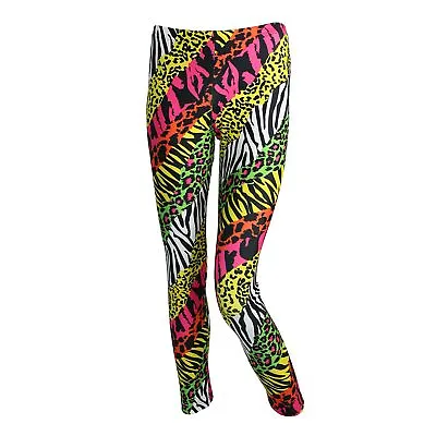Girls Teen 80's Rock NEON ZEBRA Cheetah Dance Jojo Costume Stretchy Leggings • $29.95