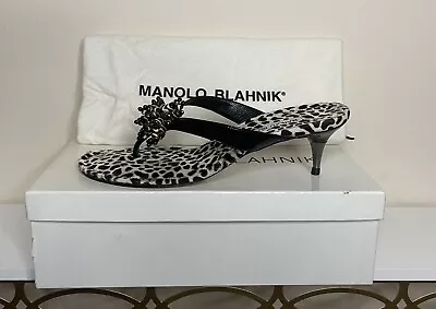 Manolo Blahnik Afrisea Pony  Kitten Heel Sandals Women’s Size 7.5 MSRP $645 • $70