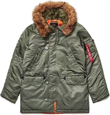 Alpha Industries N-3B Slim Fit Military Parka  Sage Green ORANGE INSIDE NWT • $65