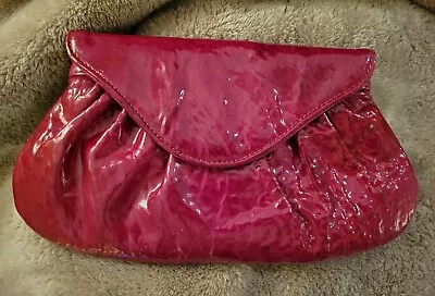 Lauren Merkin Dark Fuchsia Textured Patent-leather Clutch 11”W X 6  • $22