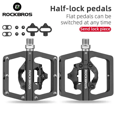 ROCKBROS Bicycle Pedals Shimano SPD Lock Pedals MTB Bike Flat Pedals Non-Slip • $55.88