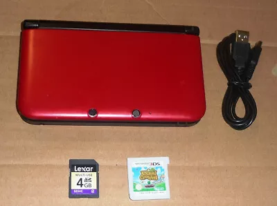 Nintendo 3DS XL  Red Console  + Animal Crossing 3DS Game & USB Charge Lead • $190