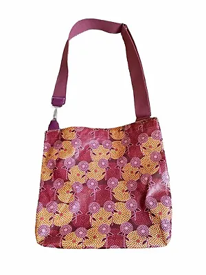 Mixx Tote Bag Dahlia Floral Shopper Adjustable Strap Oil Cloth Plum Yellow • £37.64