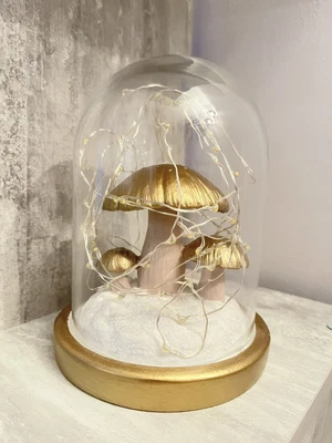 £16.99 • Buy Habitat Golden Mushroom Light Up Decorative Glass Cloche Fairy Garden LED Lamp