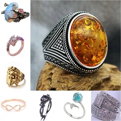 Elegant Jewelry Vintage Punk 925 Silver Rings Size 5-12 Cubic Zirconia Fashion • $2.27