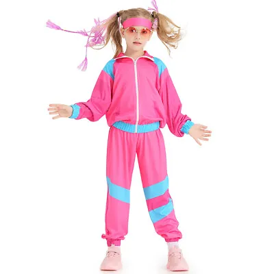 Kids Boys Girls 80s 90s Retro Tracksuit Costume Shell Suit Party Disco Outfits • £14.39