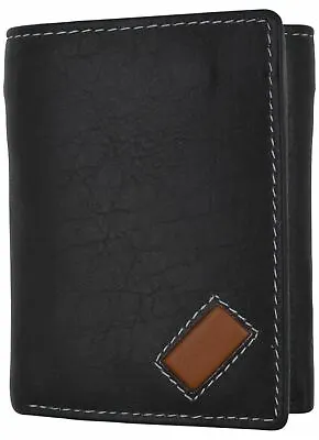 Trifold Mens Premium Leather Credit Card ID Holder W/ Bill Pockets Black Wallet • $14.99