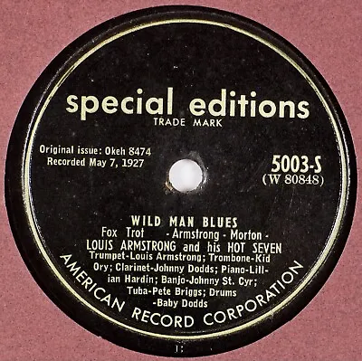 $20 • Buy LOUIS ARMSTRONG: Wild Man Blues Gully Low US Special Editions Okeh 8474 Jazz 78