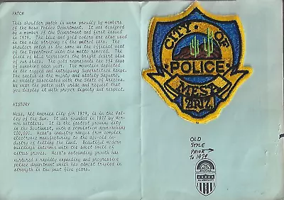 Mesa Police (Arizona) Shoulder Patch On A Department History Card • $39.95