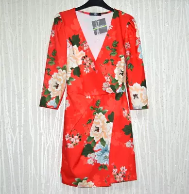 New £60 Missguided Size 6 Red Floral Wedding Races Summer Cruise Occassion Dress • £12