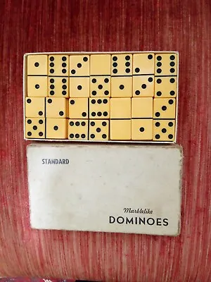 Vintage Puremco Marblelike Dominoes #616 Standard Ivory Butterscotch Made USA • $14.50