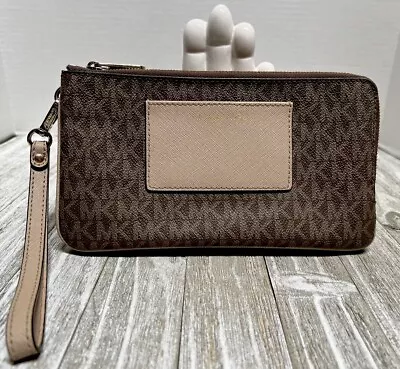 Michael Kors BEDFORD Leather Double Corner Zip Organizer Wallet Wristlet Clutch • $8.99