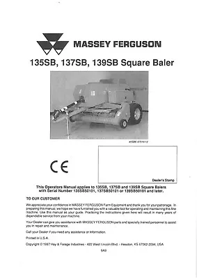 Massey Ferguson MF135 MF137 MF139 Baler Operators Manual - MF 135 137 139 • £24.50