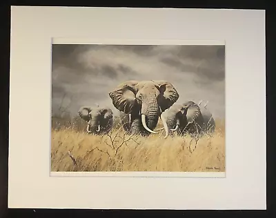 Charles Frace'   THREE ELEPHANTS  11 X 14 Matted Wildlife Print • $25.99