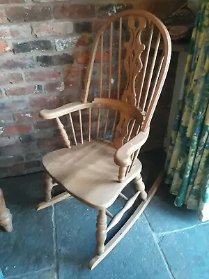 £75 • Buy Solid Large Antique Pine Rocking Nursery Chair Spindle Back